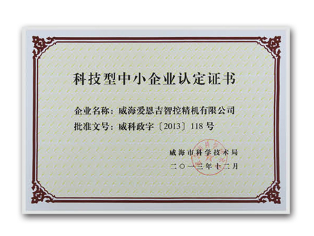 科技型中小企业认定证书
