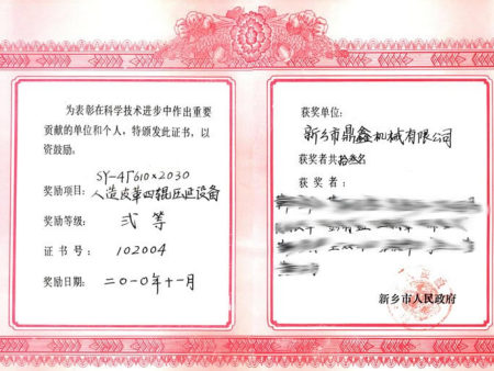 新乡市进步奖证书