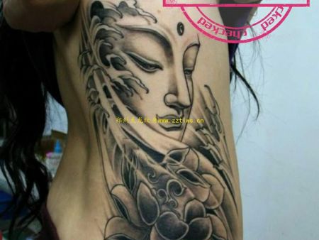 观音纹身，侧腰纹身