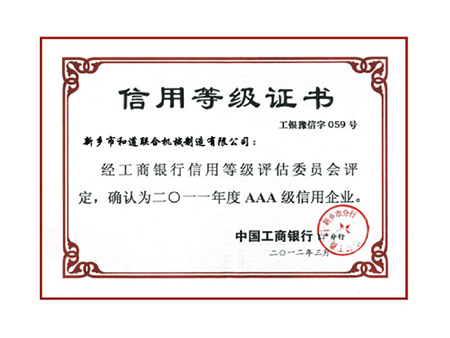 信用等級(jí)證書