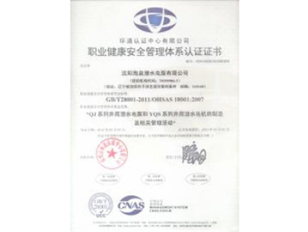 职业健康安全管理体系认证