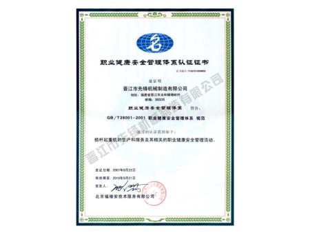 职业健康安全管理证书（中文）