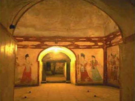 Application of empty drum in ancient mural painting in wet tomb