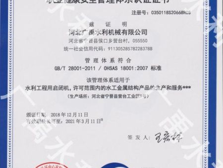 職業(yè)健康安全管理體系認證證書