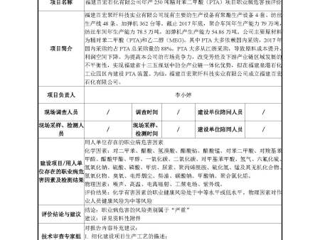 福建百宏石化有限公司職業(yè)衛(wèi)生評價(jià)項(xiàng)目公開信息表