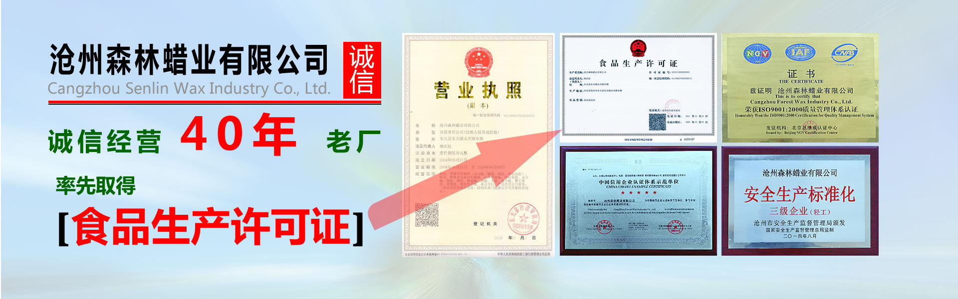 沧州森林蜡业公司荣誉证书