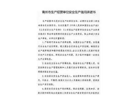青州市生产经营单位安全生产信用承诺书