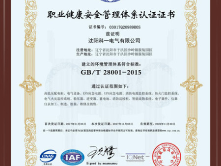 职业健康安全管理体系认证证书 职业健康安全管理体系认证证书