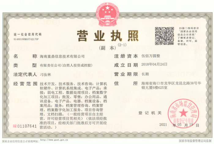 海南童鼎信息技術有限公司資質材料