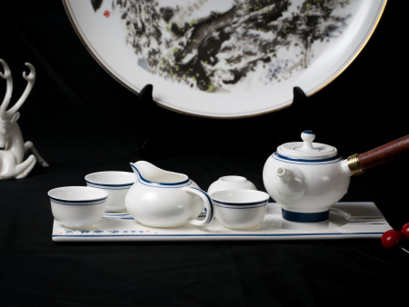 骨瓷.紅木柄茶具
