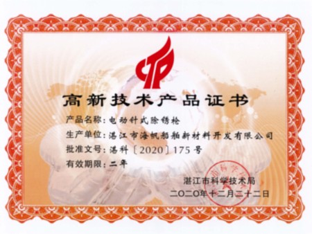 电动针式除锈枪-高新技术产品证书2020-12-22 电动针式除锈枪-高新技术产品证书2020-12-22