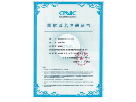 国家域名注册证书