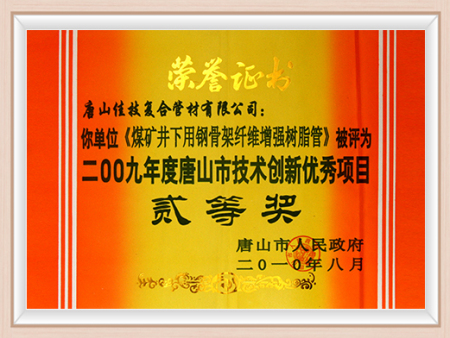2009年度唐山市技术创新二等奖 2009年度唐山市技术创新二等奖