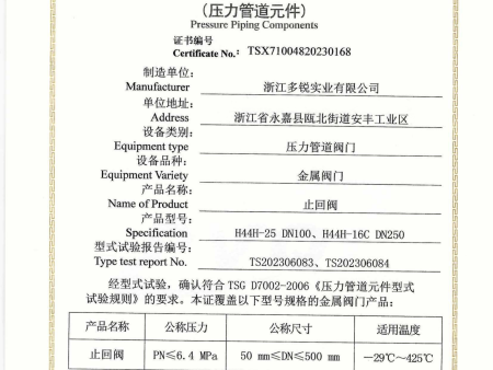 型试试验证书-止回阀