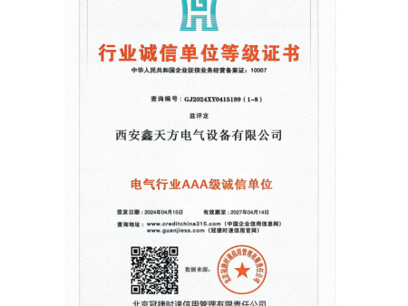 行业诚信单位等级证书