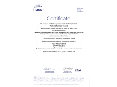 IQNET職業(yè)健康安全管理體系認(rèn)證聯(lián)盟證書