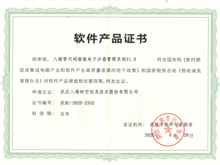 八维时空研发的“八维零代码智能电子沙盘管理系统”软件产品荣获“软件产品证书”