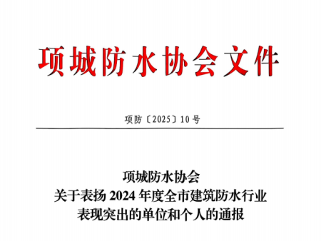 項(xiàng)城防水協(xié)會(huì)2024年突出單位和個(gè)人紅頭文件
