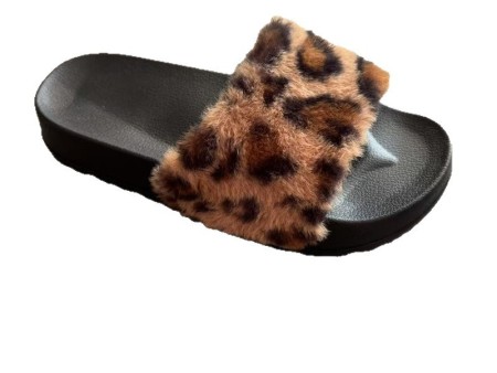 5636 女款豹纹长毛一字拖36-41