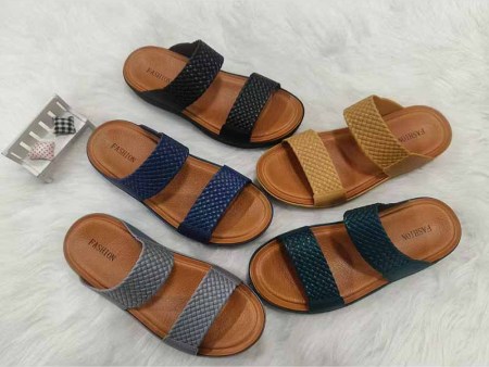 5738 千鸟格带男士一字拖40-45