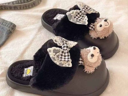 6504 卡通雪莉玫蝴蝶结饰扣棉拖鞋36-41