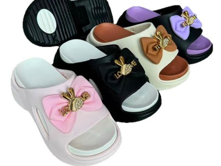 6551 兔子蝴蝶结饰扣女款一字拖35-40