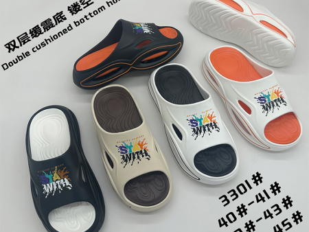 6548 厚底双色线条描漆一字拖男40-45