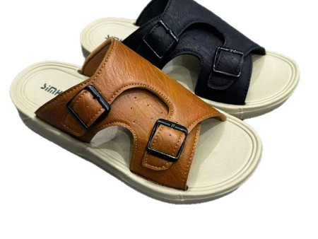 6743 男士双扣叠面一字拖40-45