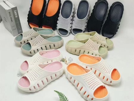 7217 情侣双色厚底细网面拖鞋36-45