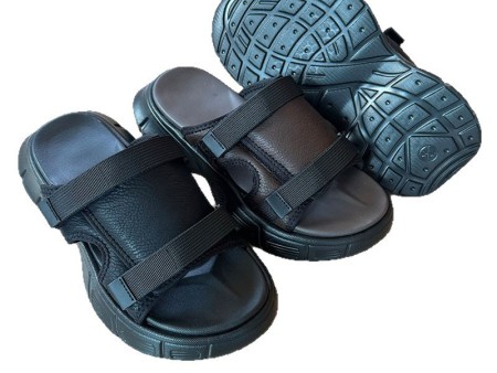 7234 纯皮革双排魔术扣一字拖男40-45