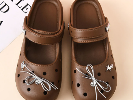 7348 方头豆豆洞洞鞋女款蝴蝶结饰扣35-40