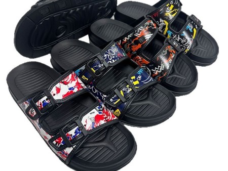 7697  混色涂鸦男女一字拖双带36-45