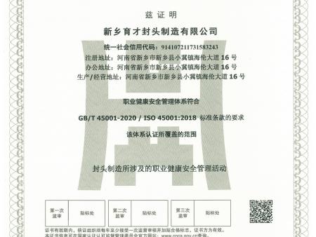 职业健康安全管理体系认证证书中文