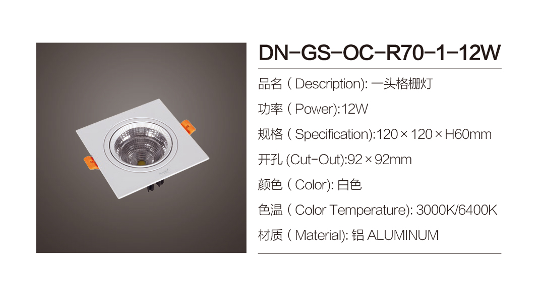 DN-GS-OC-R70-1-12W|格栅射灯-佛山市南海区东南灯饰照明有限公司
