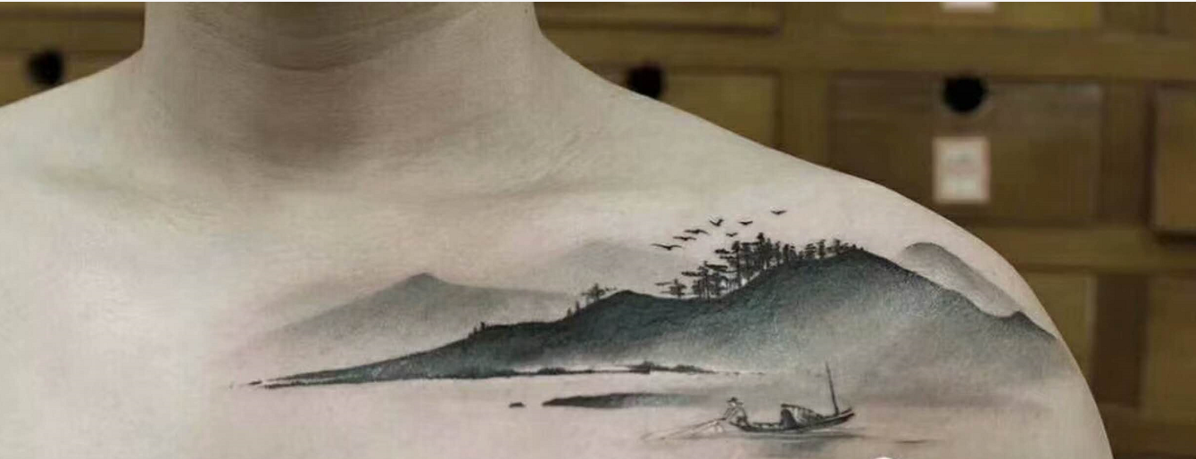 郑州纹身工作室分享山水纹身手稿
