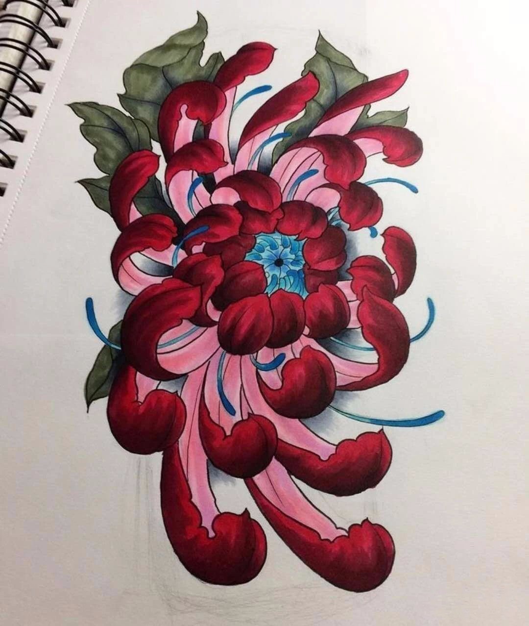 纹身素材分享——菊花|文身及文身手稿分享-玖炫刺青
