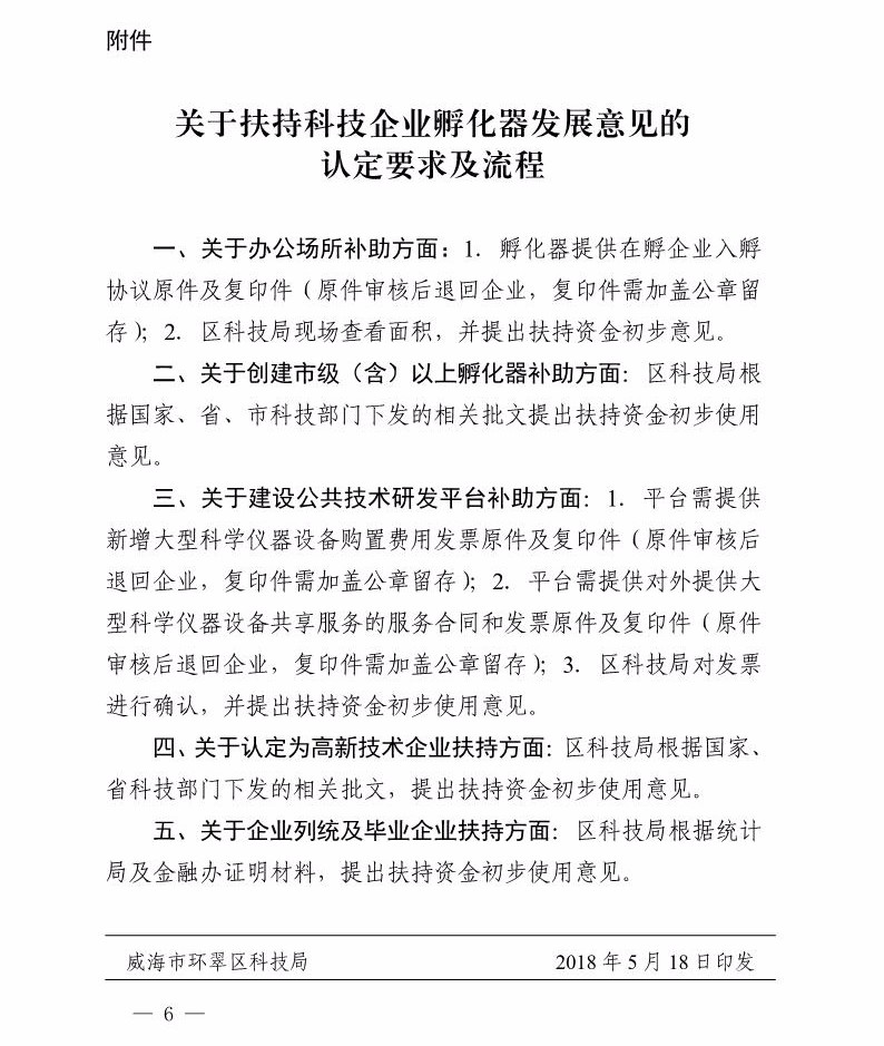 扶持科技企業孵化器發展