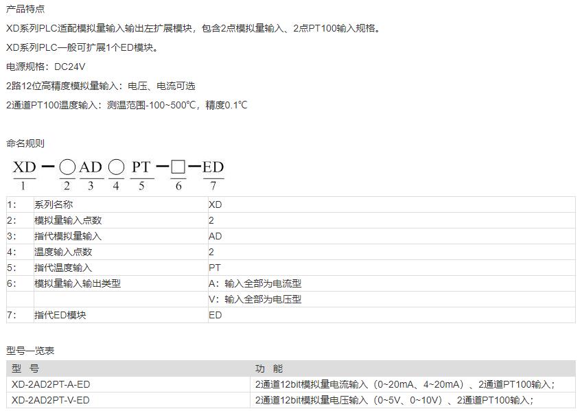 XD系列AD/PT左擴展ED模塊