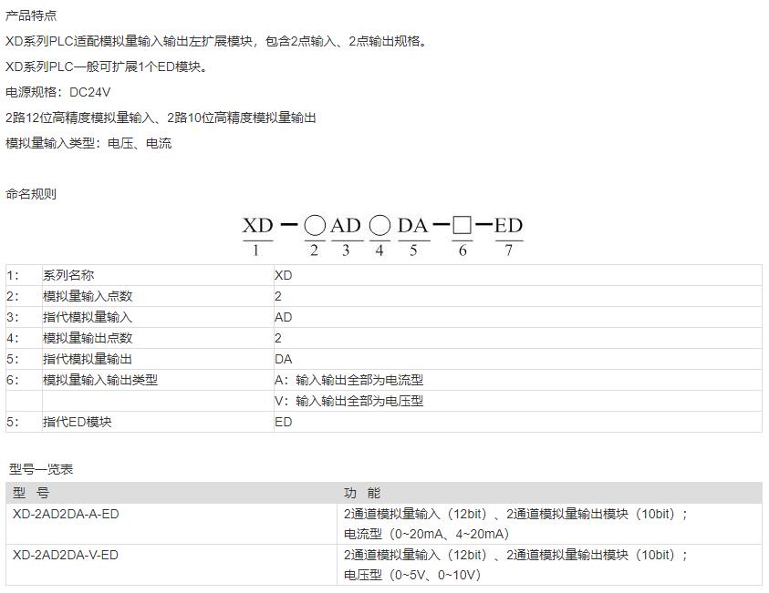 XD系列AD/DA左擴展ED模塊