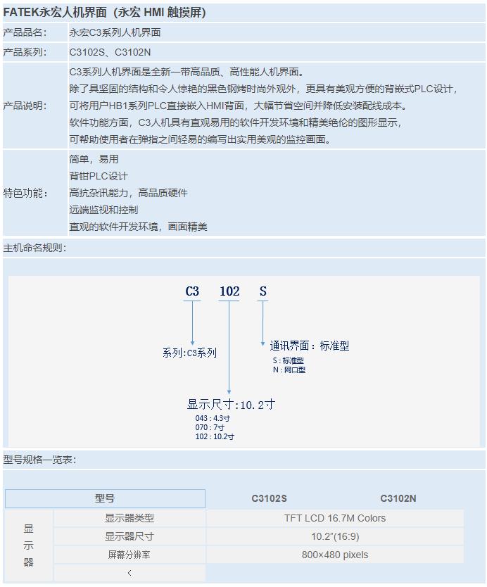 永宏C3系列人機界面：C3102S