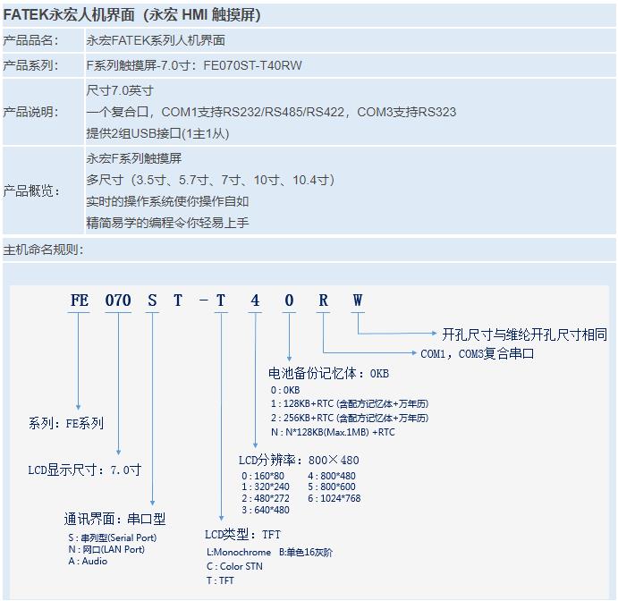 F系列觸摸屏-7.0寸：FE070ST-T40RW