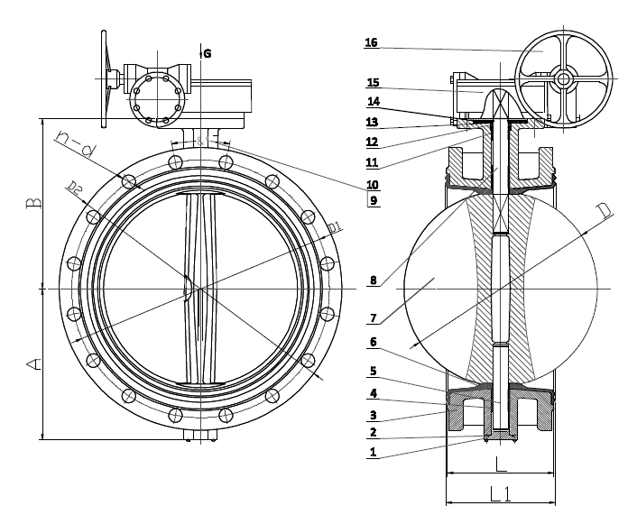 DIN Marine Cast Iron/Ductile Iron/Cast Steel Double Flange Butterlfy Valve PN10/PN16