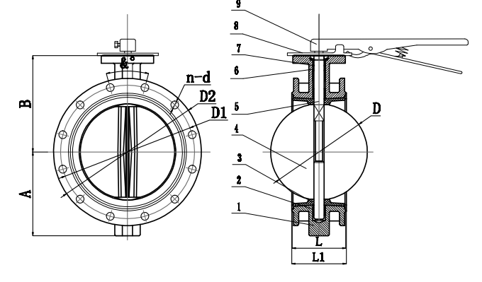 DIN Marine Cast Iron/Ductile Iron/Cast Steel Double Flange Butterlfy Valve PN10/PN16