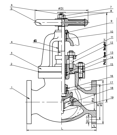 JIS F7307 Marine Cast Iron Globe Valve 10K