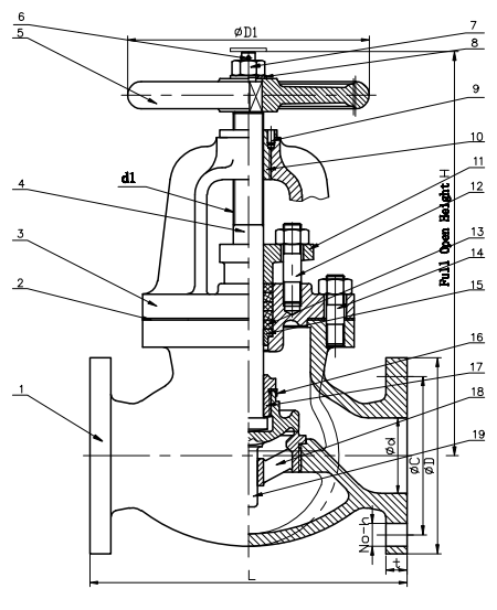 JIS F7309 Marine Cast Iron Globe Valve 16K