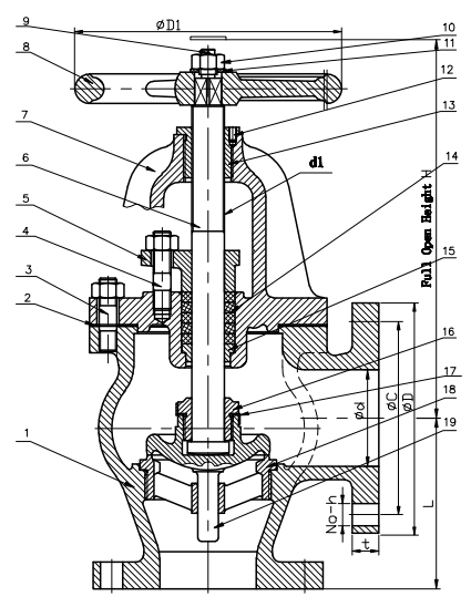 JIS F7310 Marine Cast Iron Angle Valve 16K