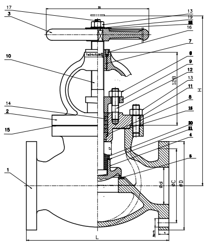 JIS F7313 Marine Cast Steel Globe Valve 20K