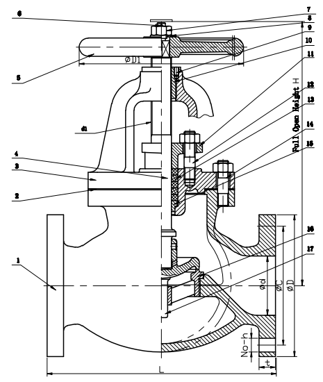 JIS F7353 Marine Cast Iron Globe Check Valve 5K