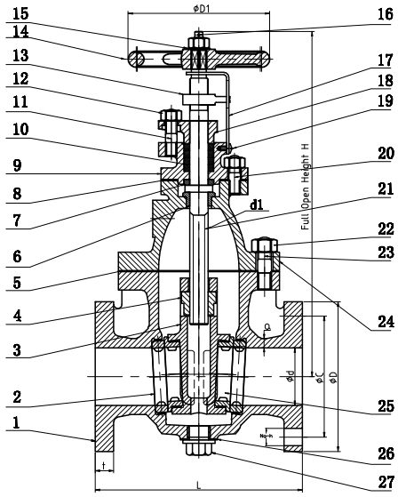 JIS F7369 Marine Cast Iron Gate Valve 16K