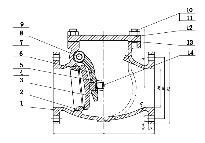 JIS F7372 Marine Cast Iron Swing Check Valve 5K